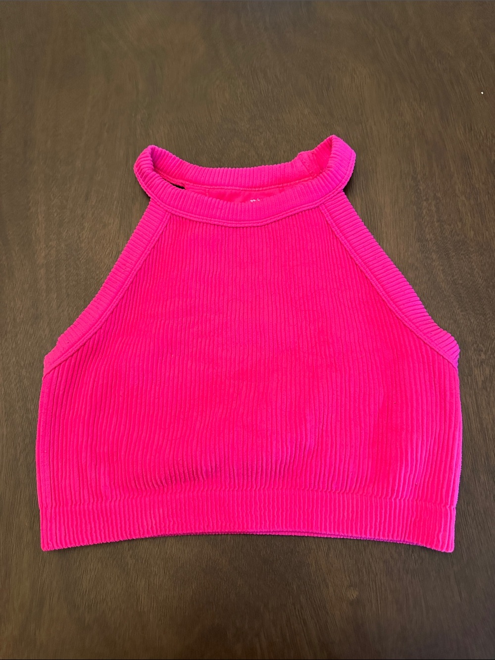 Women's Ribbed High-Neck Crop Tank - Hot Pink